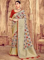 Pure Dola Silk White Wedding Wear Weaving Saree